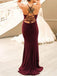 Burgundy Criss Cross Sheath Split Side Prom Dresses Evening Dress for Women, TYP1582