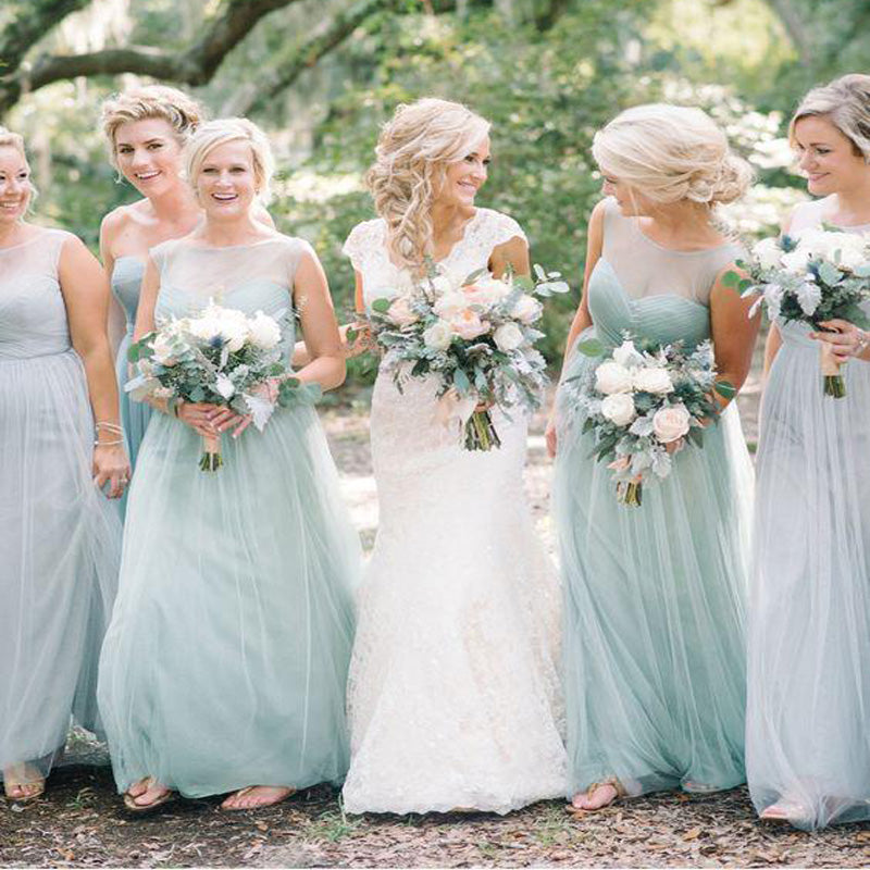 Long Tulle Mint Green Bridesmaid Dresses Modest Mother of Bride Dress Plus Size, TYP1207