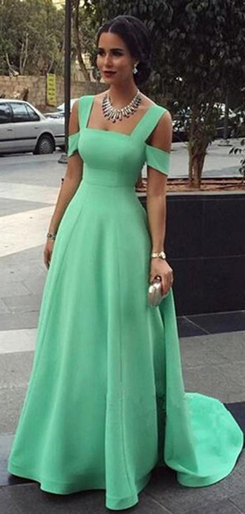 Simple A-line Straps Long Cheap Mint Jersey Prom Dresses Online, TYP1348