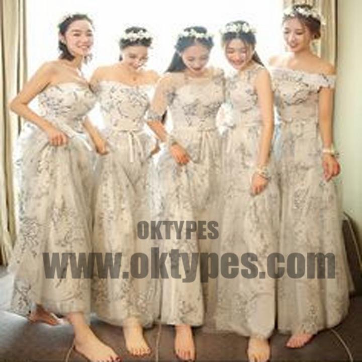 Mismatch Long Appliques Flower Tulle Bridesmaid Dresses, Lovely Bridesmaid Dresses, TYP0594