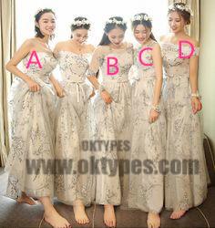 Mismatch Long Appliques Flower Tulle Bridesmaid Dresses, Lovely Bridesmaid Dresses, TYP0594