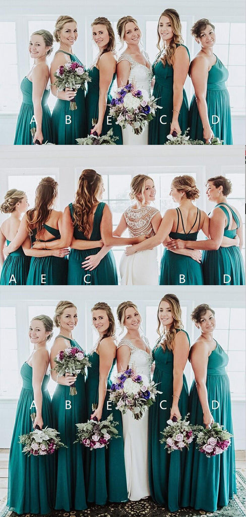Chiffon Mismatched Affordable Hot Sale Long Turquoise Bridesmaid Dresses, TYP1409