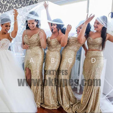 Gold Sequin Mismatches Bridesmaid Dresses, Cheap Popular Wedding Guest Dresses, TYP0649