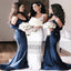 Mermaid Spaghetti Straps Cold Shoulder Navy Blue Bridesmaid Dresses, TYP0730