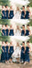 Mismatched A-Line Halter Pleated Navy Blue Tulle Bridesmaid Dresses, TYP1474