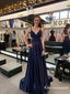 Simple A-Line Navy Blue Long Prom Dresses with Open Back, TYP1722