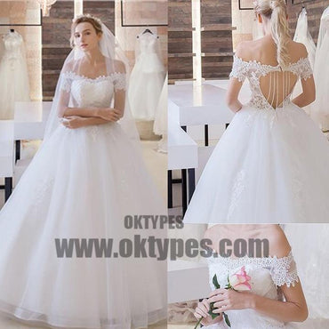 Vantage Off Shoulder Short Sleeve Lace Top Open Back Tulle Wedding Dresses, TYP0520