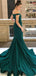 Mermaid Off-the-Shoulder Green Satin Prom Dresses with Beading, TYP1333