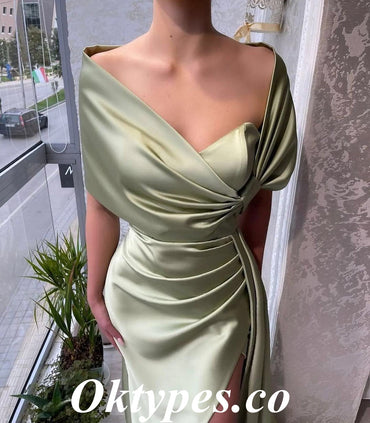 Sexy Satin Sleeveless Side Slit Mermaid Long Prom Dresses, PDS0858