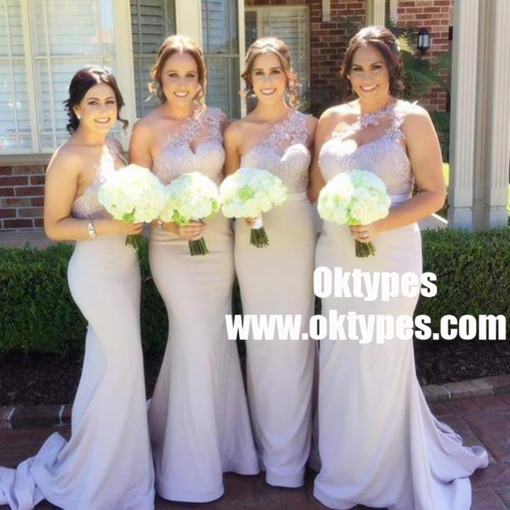 New arrival Mermaid One Shoulder Lace Appliques Bridesmaid Dress with Oktypes New arrival Mermaid One Shoulder Lace Appliques Bridesmaid Dress with Oktypes