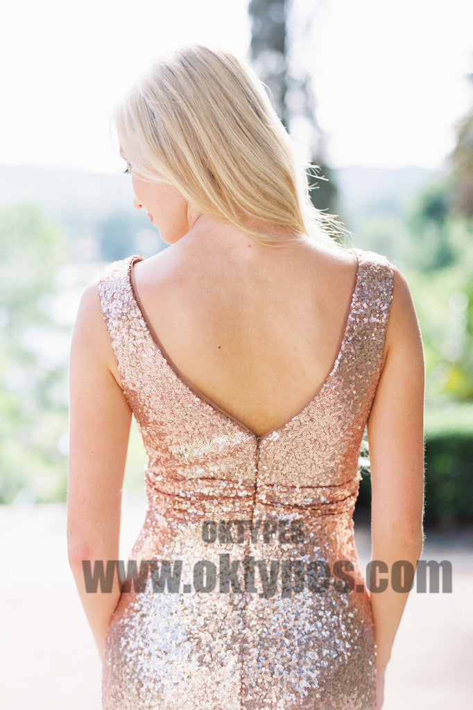 Newest Sequin V-neck Zipper bridesmaid Dresses, Lovely Bridesmaid Dresses, TYP0406