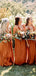 New Arrival V-neck Orange Elastic Silk Long Charming Cheap Bridesmaid Dresses, BDS0055