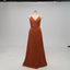 Elegant Orange V-neck Side Slit Backless Bridesmaid Dresses Online, TYP1071