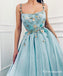 Newest Charming Elegant Spaghetti Strap Tulle A-line Long Cheap Prom Dresses With Appliqued, PDS0010