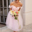 Cute Off Shoulder Pink Tulle Tea Length Short Bridesmaid Dresses, TYP2001