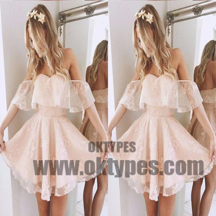 Strapless Off Shoulder Lace Short Homecoming Prom Dresses, Affordable Short Party Prom Sweet 16 Dresses, Perfect Homecoming Cocktail Dresses, TYP0618