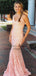 Mermaid V-neck Sleeveless Pink Lace Backless Prom Dresses With Beaded, TYP1526
