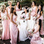Simple V-Neck Pink Long Cheap Bridesmaid Dresses with Slit, TYP1751