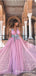 Charming A-Line Spaghetti Straps Pink Tulle Prom Dresses with Appliques, TYP1682