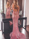 Mermaid Spaghetti Straps Backless Pink Sequined Prom Dresses Online, TYP1300