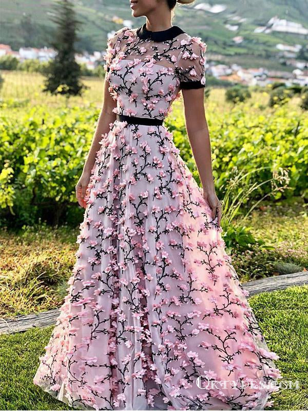 See-Through Floral Holiday Long Cheap Prom Dresses with Appliques, TYP Oktypes See-Through Floral Holiday Long Cheap Prom Dresses with Appliques, TYP Oktypes