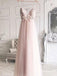 Pink Tulle Spaghetti Straps Appliques Evening  Long Prom Dresses, TYP1743