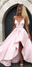 Chic Spaghetti Straps Split V-neck Pink Formal Prom Party Dresses, TYP1494