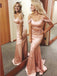 Mermaid Spaghetti Straps Pink Soft Satin Prom Dresses with Beading, TYP1298
