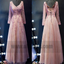 Cheap Long Sleeve Pink Prom  Dresses Dazzling Long A-line Princess Applique Lace Up Dresses, TYP0722