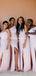 Mismatched Blush Pink Chiffon Side Slit A-line Long Cheap Bridesmaid Dresses, BDS0105