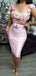 Elegant Scoop Pink Elastic Silk Lace Applique Mermaid Cheap Short Homecoming Dresses, HDS0015