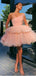 Charming One Shoulder Pink Tulle A-line Cheap Short Homecoming Dresses, HDS0007