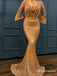 Mermaid 3/4 Sleeves V-neck Long Mermaid Ruffles Sequins Prom Dresses, TYP1693