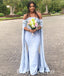 Elegant Soft Satin Off Shoulder Long Sleeve Side Slit Mermaid Floor Length Bridesmaid Dressses With Applique, BDS0243