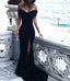 One Shoulder Mermaid Black Embroidery Pretty Long Prom Dresses, Cheap Prom Dresses, TYP0641