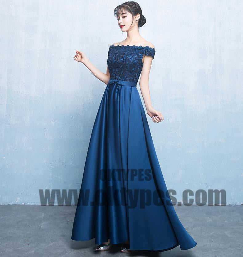 Royal Blue Long Prom Dresses, Lace Prom Dresses, Off-shoulder Prom Dresses, Lace Up Prom Dresses, TYP0231