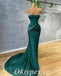 Sexy Dark Green Satin Off Shoulder Sleeveless Mermaid Long Prom Dresses,PDS0577