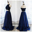 Two Piece Long Floor Length Prom Dresses, A-line Prom Dresses, Charming Evening Dresses, Halter Prom Dresses, TYP0254