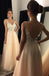 Newest 2017 V-Neck Appliques Beaded Long A-line  Tulle Prom Dresses, TYP0011