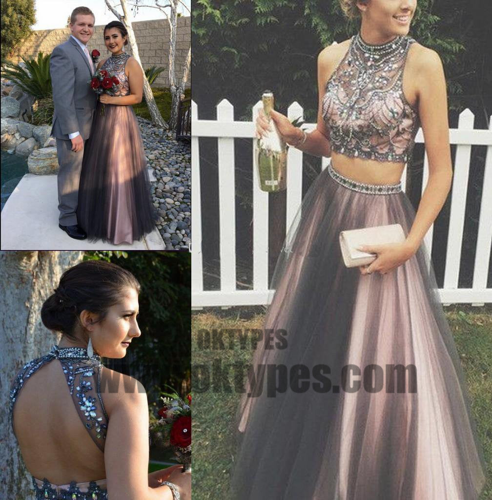 Two Piece Tulle Prom Dresses, Long Prom Dresses, Charming Prom Dresses, Evening Dress, Halter Prom Dresses, Open-back Prom Dresses, TYP0059