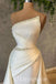 Elegant White Satin Strapless Sleeveless Side Mermaid Long Prom Dresses,PDS0814