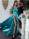 Sexy V-neck Turquoise Simple Long Cheap Prom Dresses With Side Slit, TYP1514