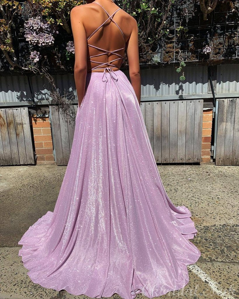 Simple Lilac Spaghetti Straps Cheap Long Evening Prom Dresses, Evening Party Prom Dresses, PDS0099