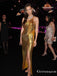 One Soulder Sleeveless Simple Sexy Gold Sequin Long Cheap Side Slit Formal Evening Prom Dresses, TYP2100