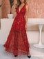 Sexy V-neck Sleeveless Red Tulle Charming A-line Long Cheap Eveving Prom Dresses With Sequin, PDS0001
