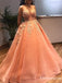 Ball Gown Charming Elegant Spaghetti Straps Sleeveless Organza Appliqued Long Cheap Prom Dresses, PDS0024