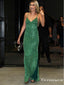 New Arrival Sparkly Spaghetti Strap Sleeveless Green Sequin Long Cheap Prom Dresses, TYP2086
