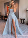Newest Sparkly Strapless Sleeveless High Side Slit A-line Long Cheap Evening Prom Dresses, PDS0008