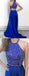 A-Line Round Neck Royal Blue Soft Satin Prom Dresses with Beading, TYP1309