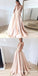 A-Line Illusion Jewel Short Sleeves Blush Pink Long Prom Dresses with Appliques&Pockets, TYP1629